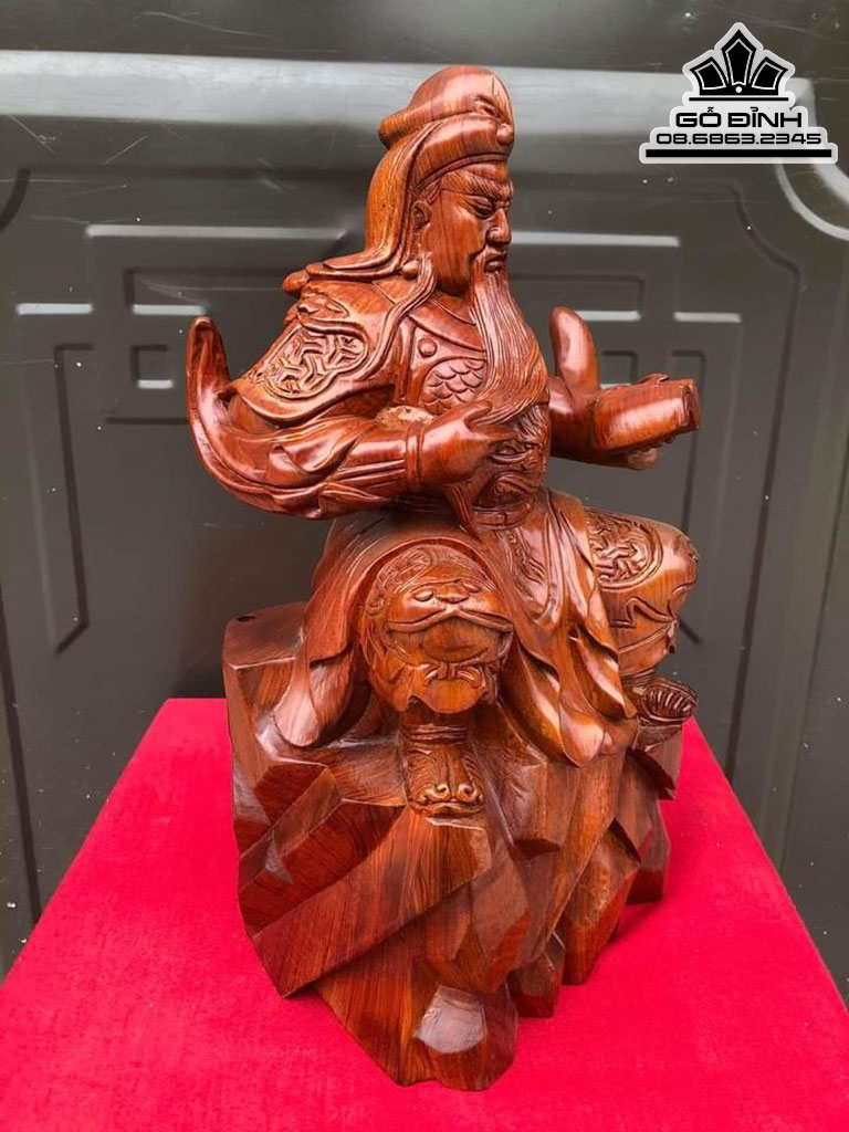Tượng Quan Công Đọc Sách Gỗ Hương Cao 40 Ngang 20 Sâu 16 (cm)