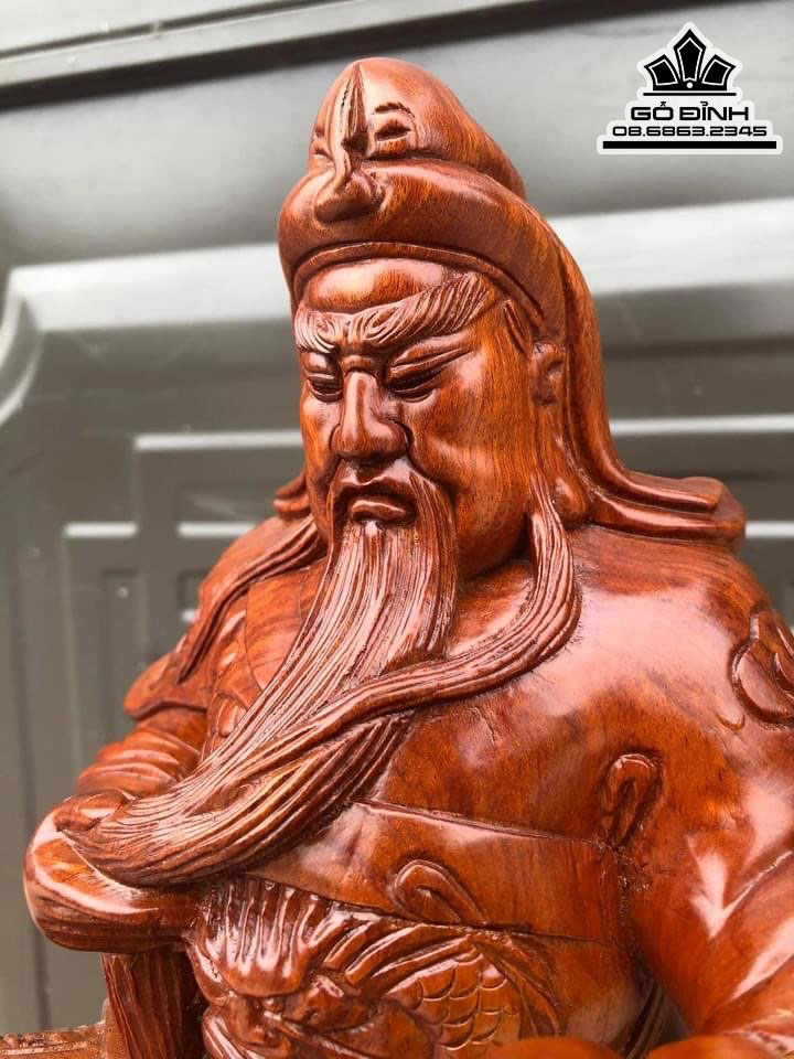 Tượng Quan Công Đọc Sách Gỗ Hương Cao 40 Ngang 20 Sâu 16 (cm)
