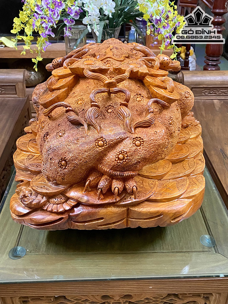 Tượng Cóc Ngậm Tiền Gỗ Hương Cao 30 Rộng 50 Sâu 52 (cm)