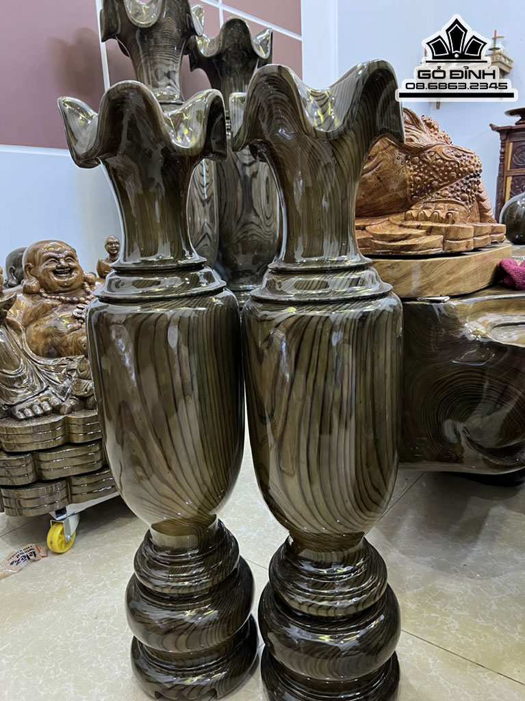 Cặp Lục Bình Gỗ Thủy Tùng Cao 100 Đường Kính 25 (cm)