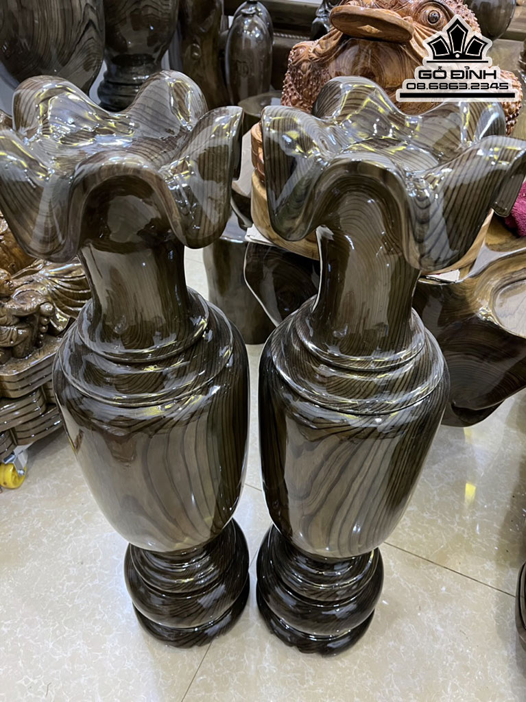 Cặp Lục Bình Gỗ Thủy Tùng Cao 100 Đường Kính 25 (cm)