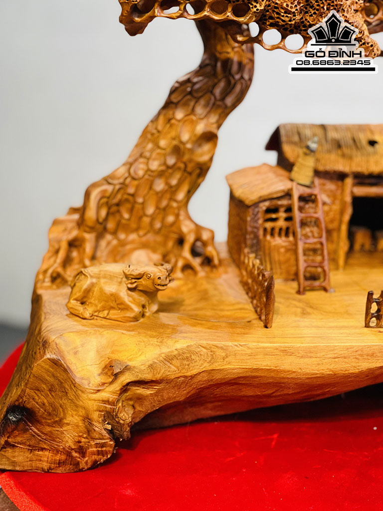 Tiểu Cảnh Đồng Quê Gỗ Hương Cao 50 Ngang 48 Sâu 28 (cm)