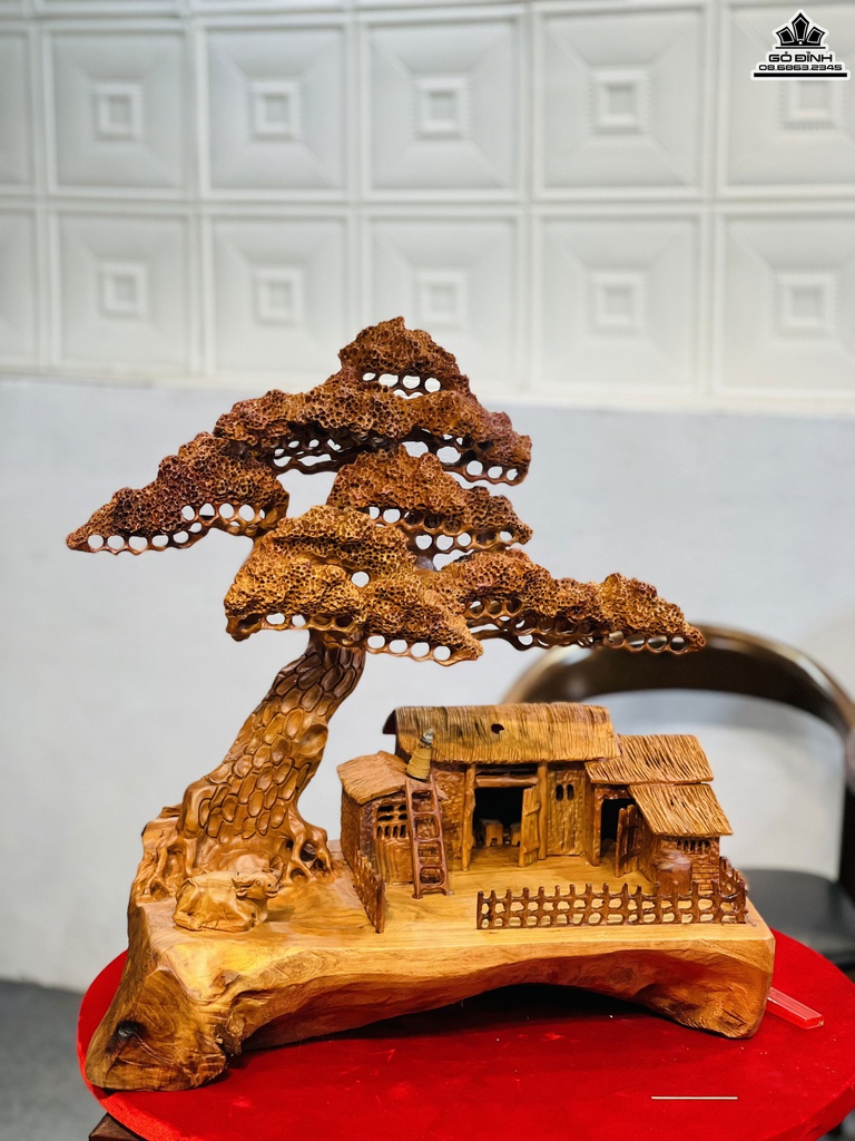 Tiểu Cảnh Đồng Quê Gỗ Hương Cao 50 Ngang 48 Sâu 28 (cm)