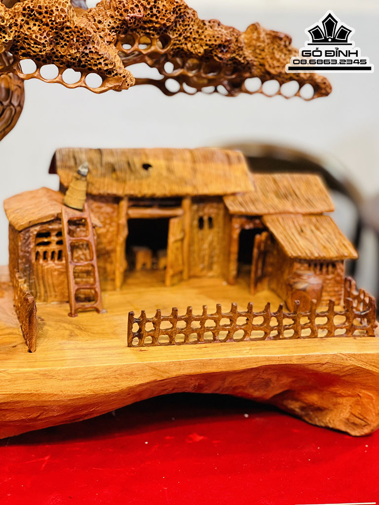Tiểu Cảnh Đồng Quê Gỗ Hương Cao 50 Ngang 48 Sâu 28 (cm)