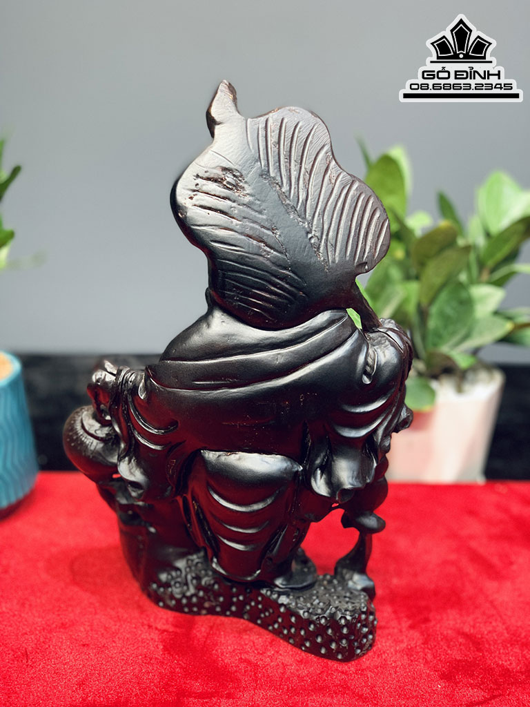 Tượng Phật Di Lặc Gỗ Trắc Đỏ Đen Cao 30 Ngang 20 Sâu 9 (cm)