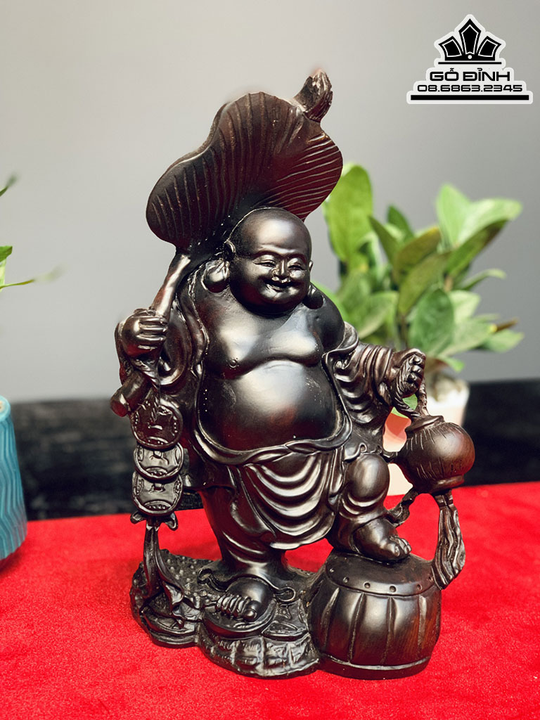 Tượng Phật Di Lặc Gỗ Trắc Đỏ Đen Cao 30 Ngang 20 Sâu 9 (cm)