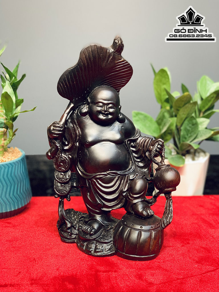 Tượng Phật Di Lặc Gỗ Trắc Đỏ Đen Cao 30 Ngang 20 Sâu 9 (cm)