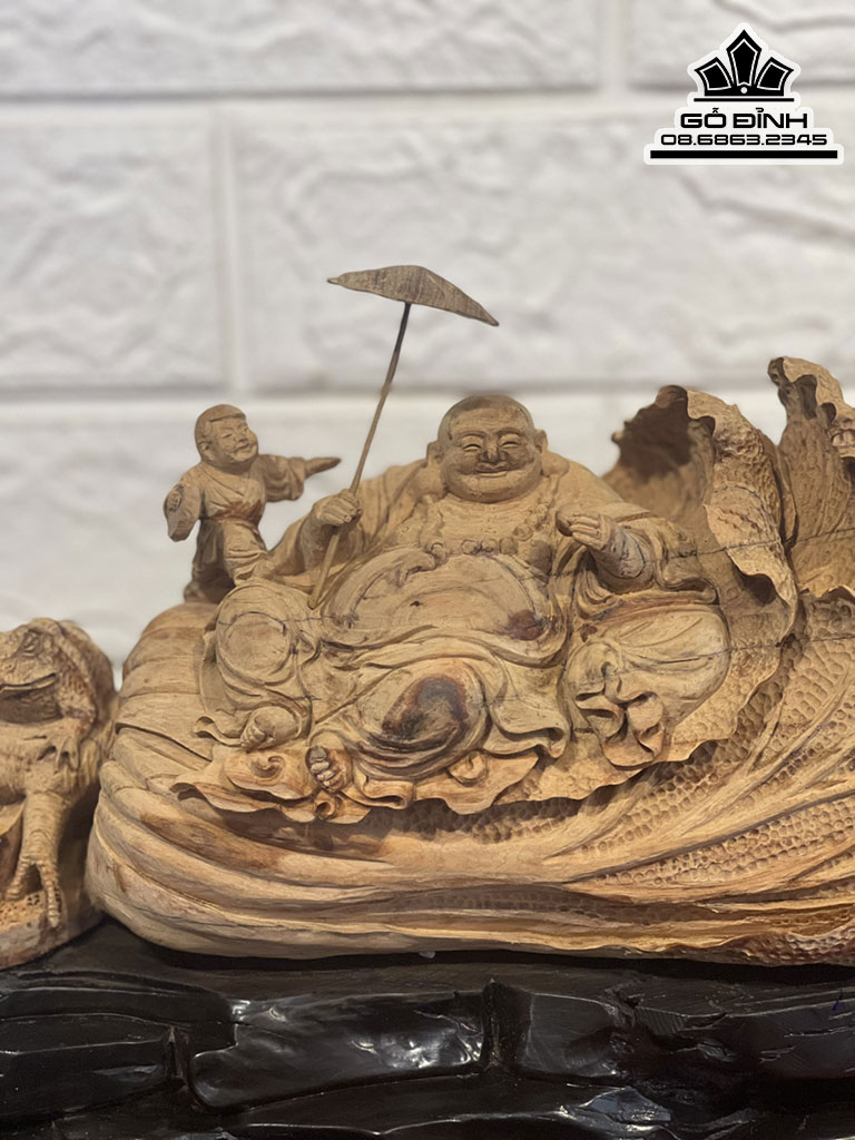 Tượng Phật Di Lặc Nhất Phúc Gỗ Hoàng Đàn Cao 12 Ngang 32 Sâu 11 (cm)