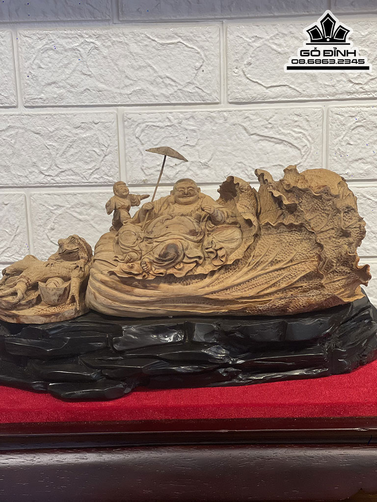 Tượng Phật Di Lặc Nhất Phúc Gỗ Hoàng Đàn Cao 12 Ngang 32 Sâu 11 (cm)