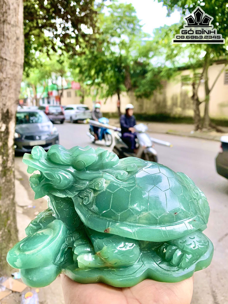 Tượng Long Quy Đá Thạch Anh Xanh Cao 14 Ngang 20 (cm)