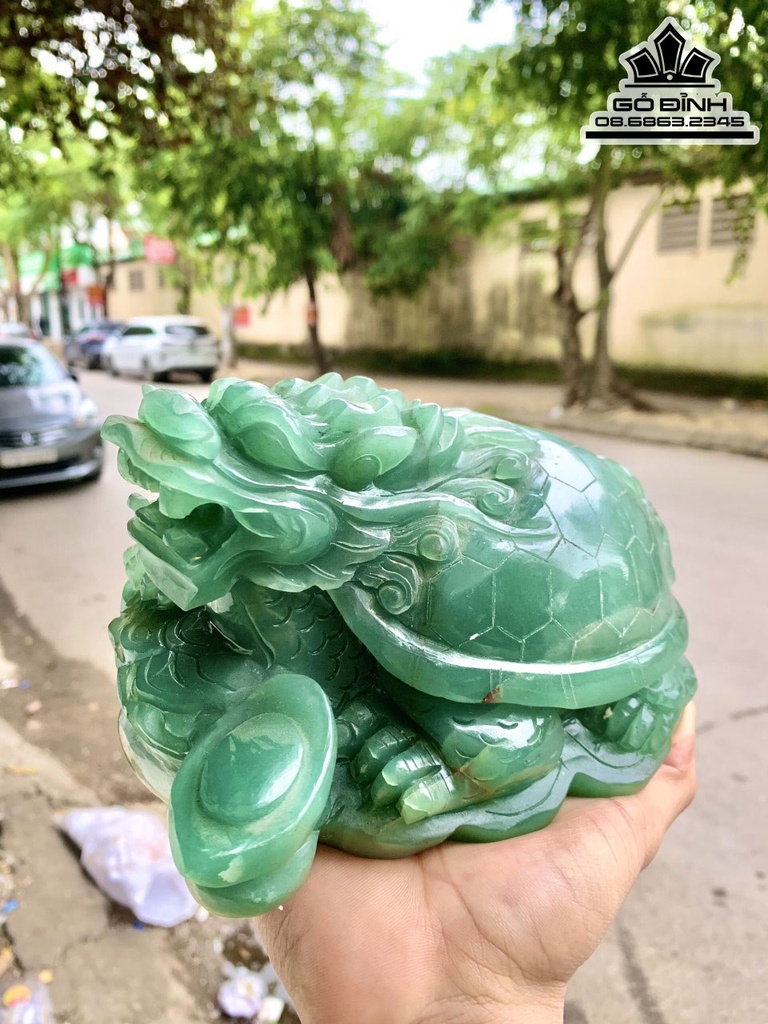 Tượng Long Quy Đá Thạch Anh Xanh Cao 14 Ngang 20 (cm)