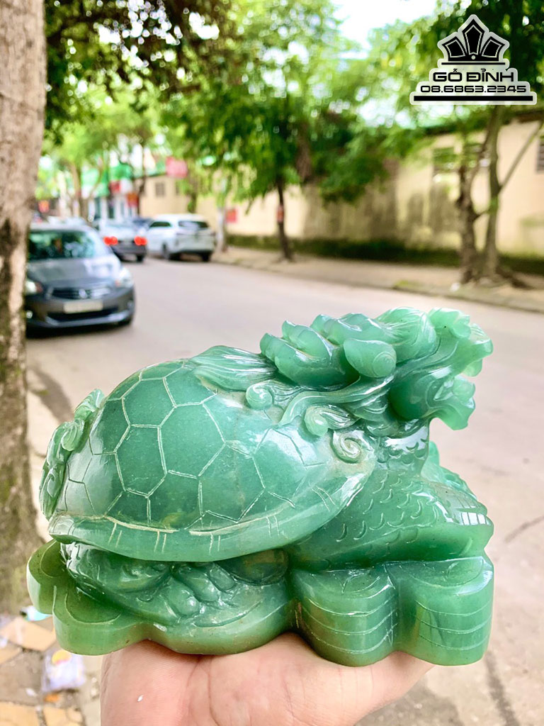 Tượng Long Quy Đá Thạch Anh Xanh Cao 14 Ngang 20 (cm)