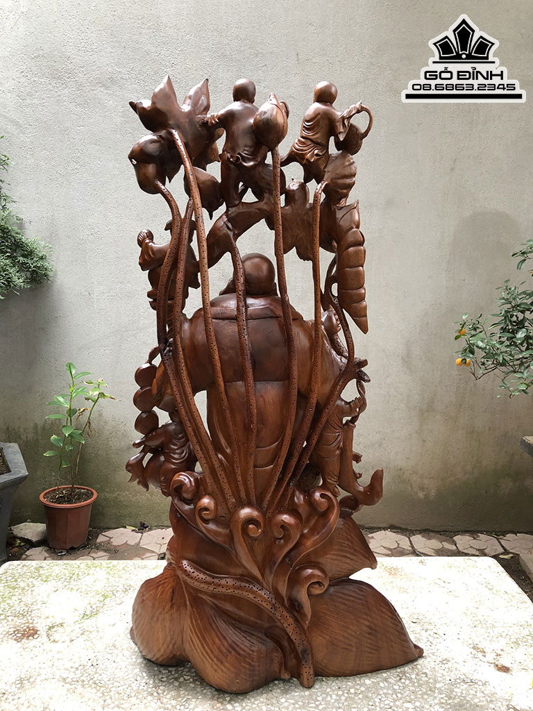 Tượng Phật Di Lặc Ngũ Phúc Gỗ Xá Xị Cao 102 Ngang 55 Cao 25 (cm)