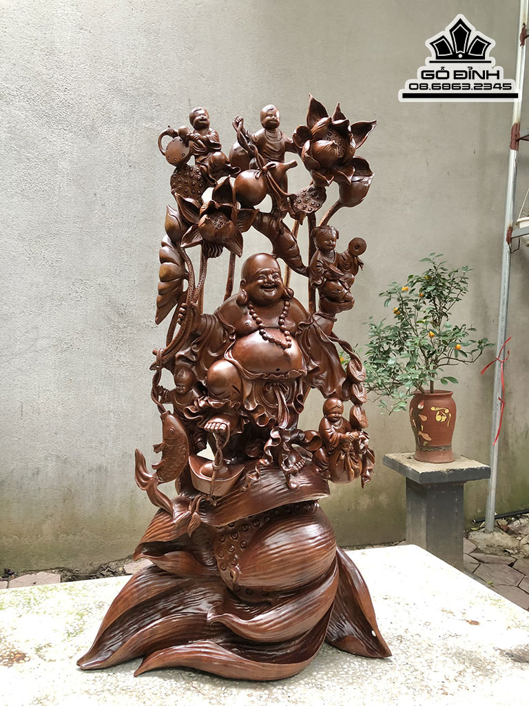 Tượng Phật Di Lặc Ngũ Phúc Gỗ Xá Xị Cao 102 Ngang 55 Cao 25 (cm)