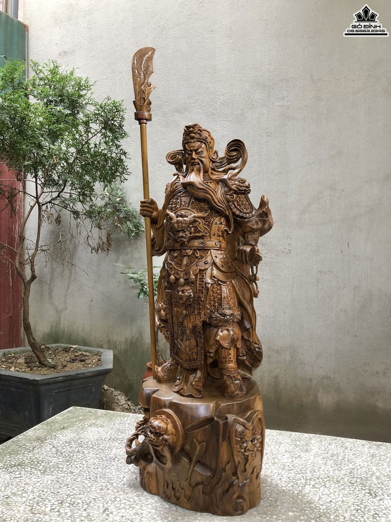 Tượng Quan Công Gỗ Bách Xanh Cao 82 Ngang 33 Sâu 30 (cm)