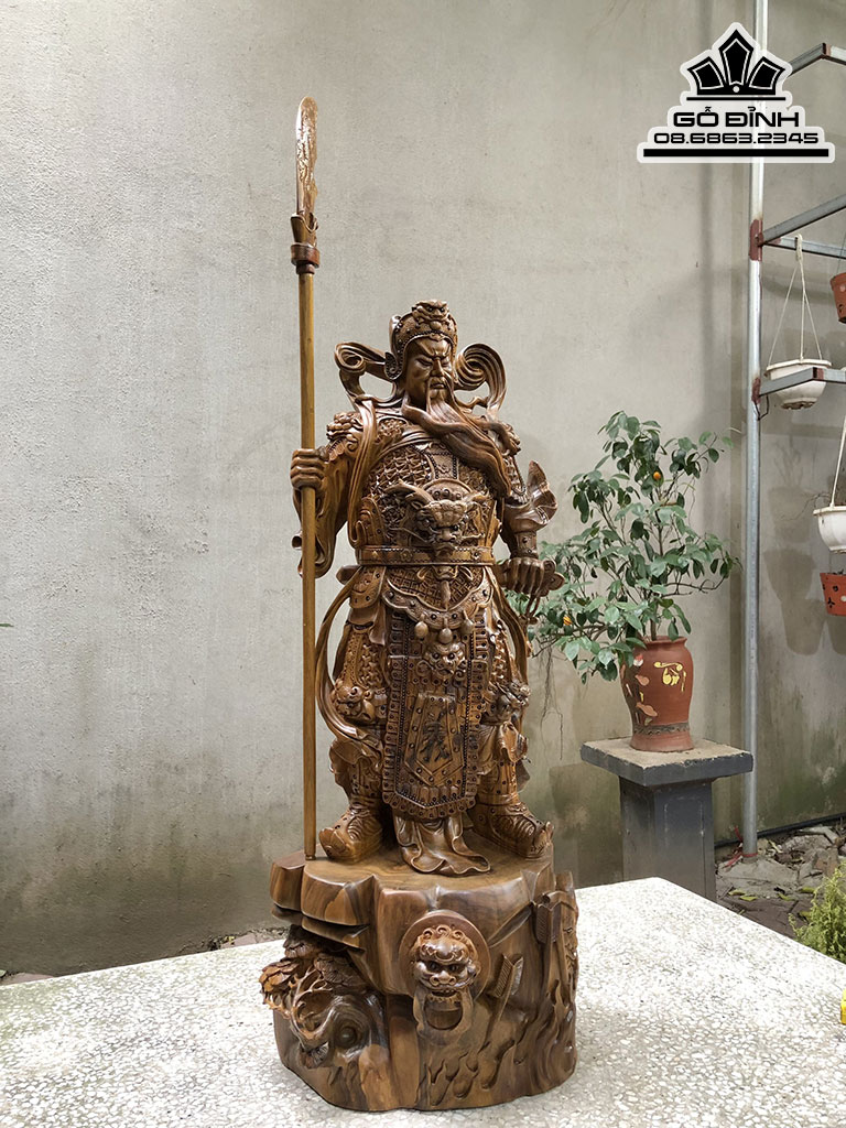 Tượng Quan Công Gỗ Bách Xanh Cao 82 Ngang 33 Sâu 30 (cm)