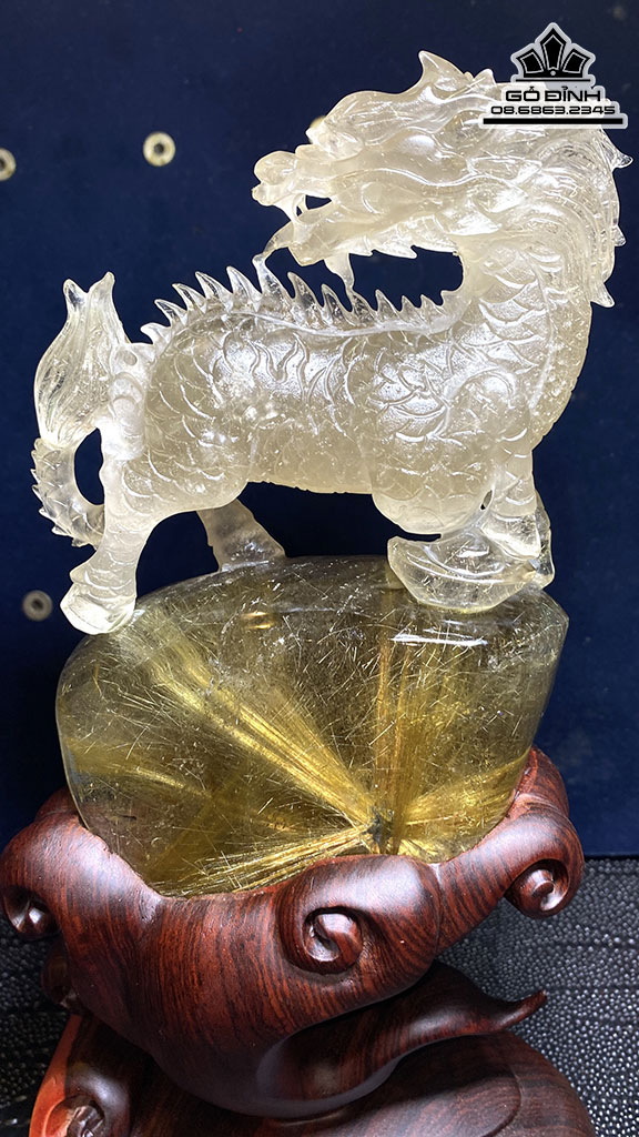 Tượng Kỳ Lân Đá Thạch Anh Tóc Vàng Cao 146 Ngang 120 Sâu 42.8 (mm)