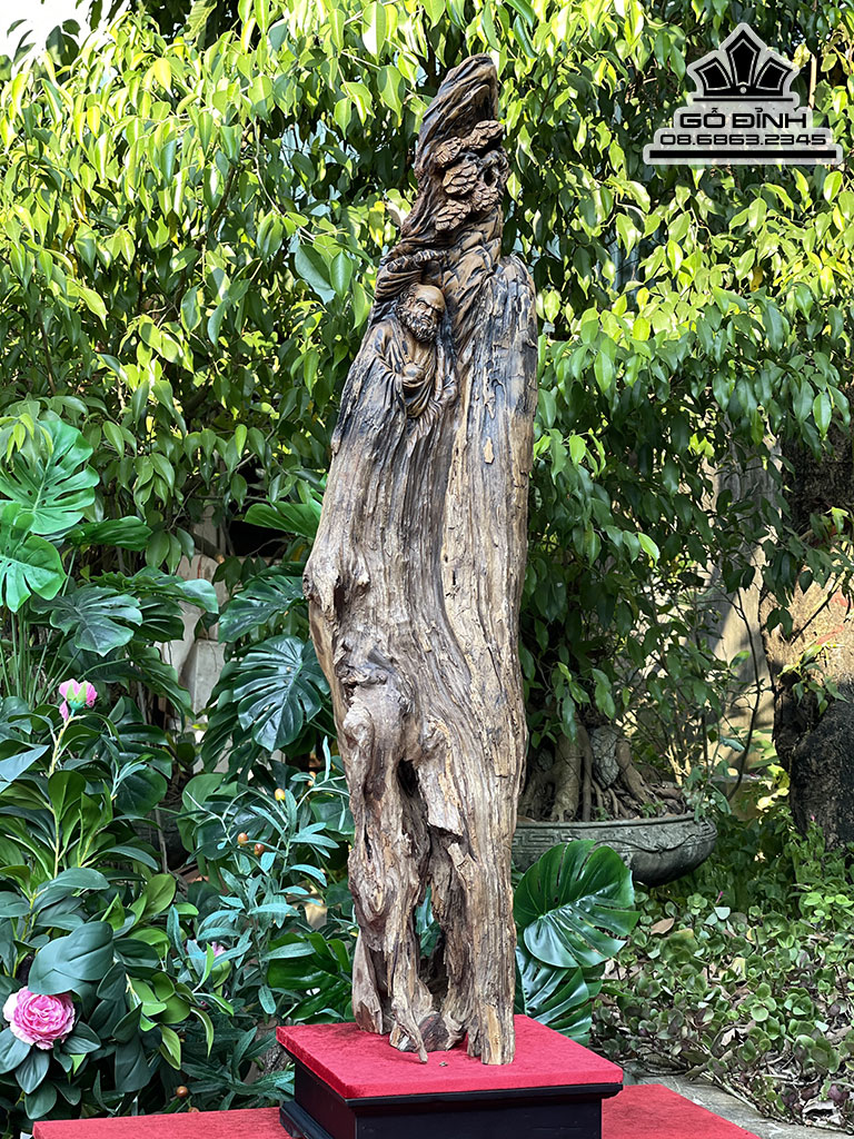 Tượng Đạt Ma Gỗ Bách Xanh Mộc Châu Cao 110 Ngang 23 Sâu 23 (cm) (Kích Thước Chưa Tính Kỷ)