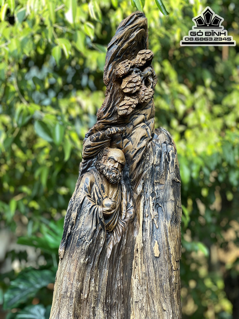 Tượng Đạt Ma Gỗ Bách Xanh Mộc Châu Cao 110 Ngang 23 Sâu 23 (cm) (Kích Thước Chưa Tính Kỷ)