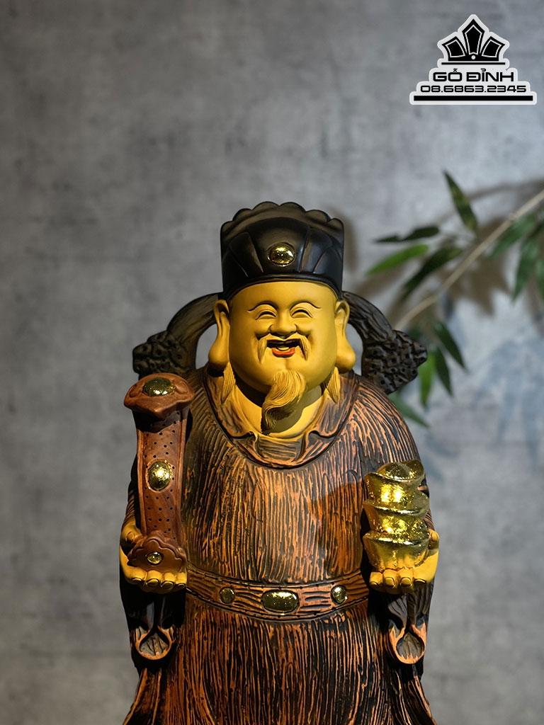 Tượng Thần Tài Gỗ Hương Đá Liền Khối Cao 70 Ngang 25 Sâu 18 (cm) KT Không Kỷ