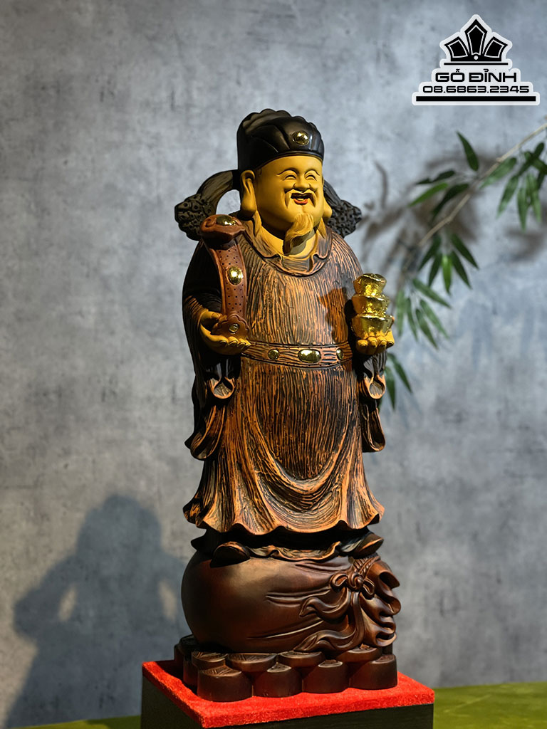 Tượng Thần Tài Gỗ Hương Đá Liền Khối Cao 70 Ngang 25 Sâu 18 (cm) KT Không Kỷ