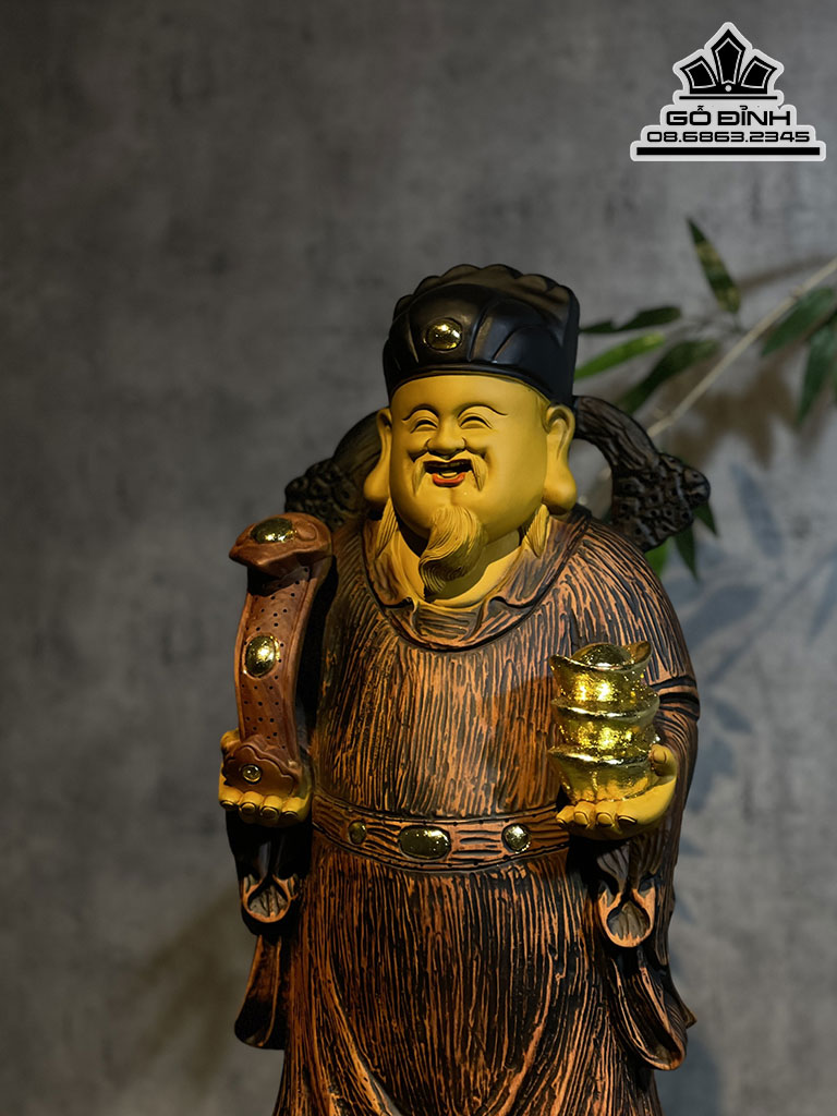 Tượng Thần Tài Gỗ Hương Đá Liền Khối Cao 70 Ngang 25 Sâu 18 (cm) KT Không Kỷ