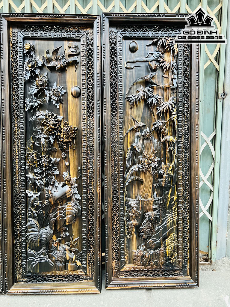 Tranh Tứ Quý Xuân Hạ Thu Đông Gỗ Mun Hoa Cao 137 Ngang 48 Sâu 6 (cm)