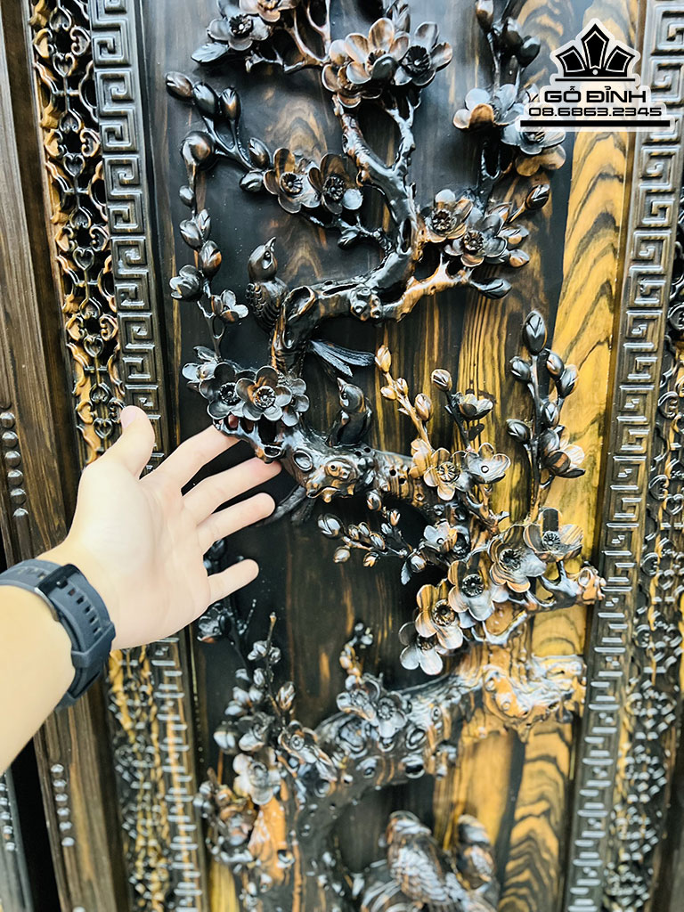 Tranh Tứ Quý Xuân Hạ Thu Đông Gỗ Mun Hoa Cao 137 Ngang 48 Sâu 6 (cm)