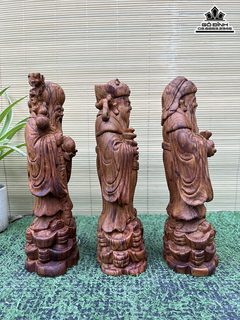 Tượng Phúc Lộc Thọ (Tam Đa) Gỗ Sưa Cao 22 Ngang 9 Sâu 6 (cm)
