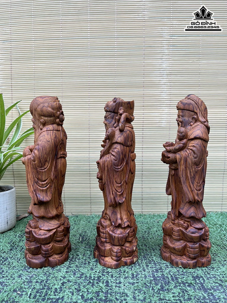 Tượng Phúc Lộc Thọ (Tam Đa) Gỗ Sưa Cao 22 Ngang 9 Sâu 6 (cm)