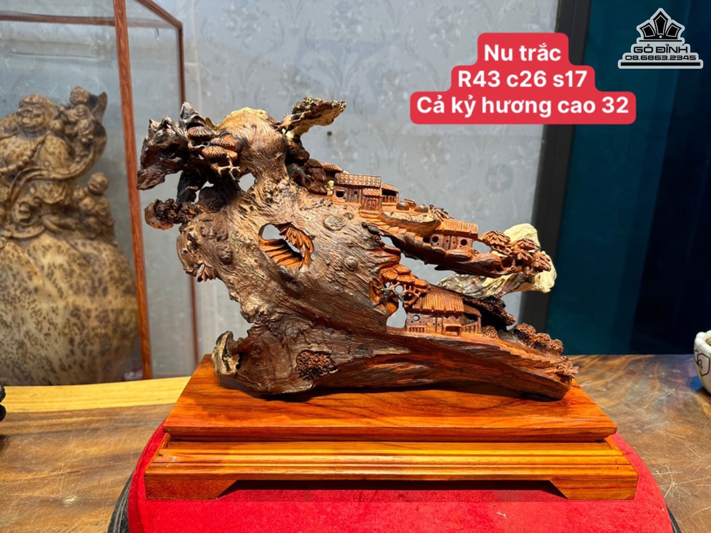 Tiểu Cảnh Thôn Dã Gỗ Nu Trắc Cao 26 Ngang 43 Sâu 17 Cả Kỷ Gỗ Hương Cao 32 (cm)