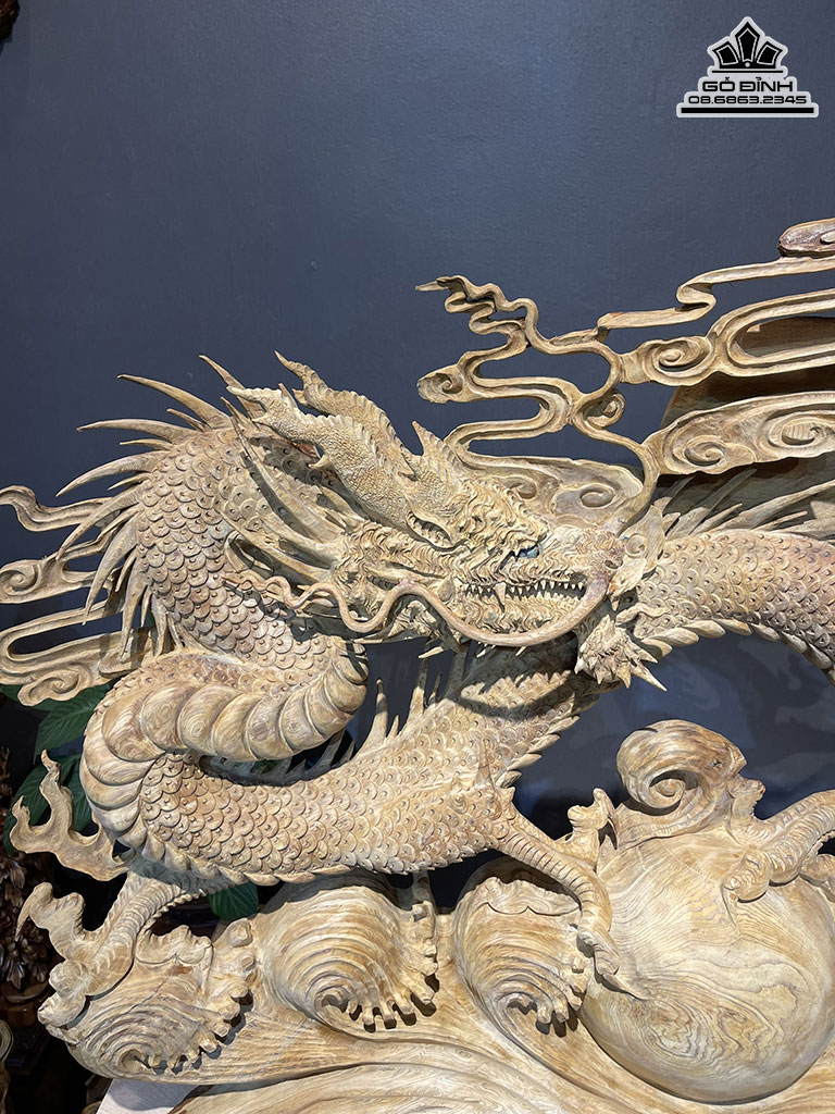 Tượng Nhất Long Nhả Ngọc Gỗ Ngọc Am Cao 95 Ngang 110 Sâu 18 Cao Cả Kỷ 110 (cm)