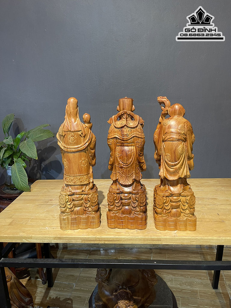 Tượng Phúc Lộc Thọ ( Tam Đa ) Gỗ Hương Đá Liền Khối Cao 50 Ngang 15 Sâu 12 (cm)