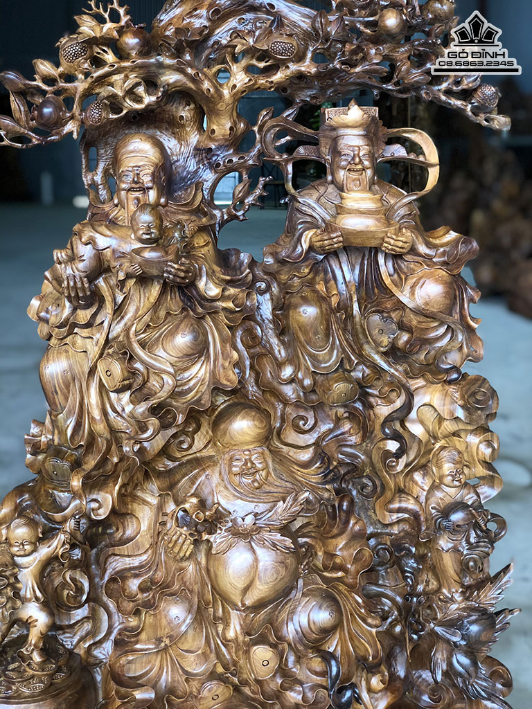 Tượng Tam Đa Phúc Lộc Thọ Gỗ Bách Xanh Liền Khối Cao 112 Ngang 65 Sâu 32 (cm)