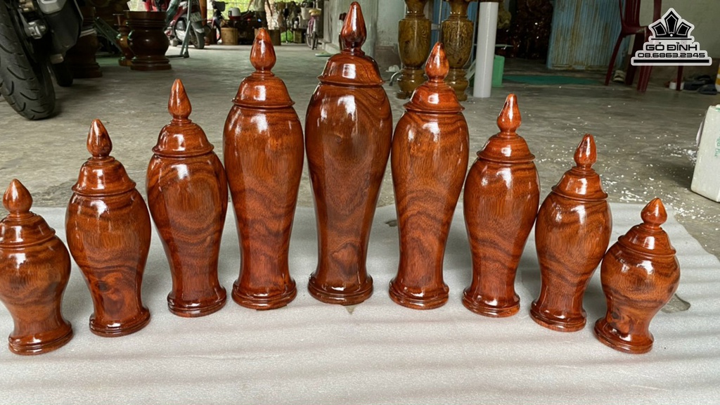 Bộ 9 Chum Gỗ Lim Cao 20-40 Ngang 8-12 (cm)