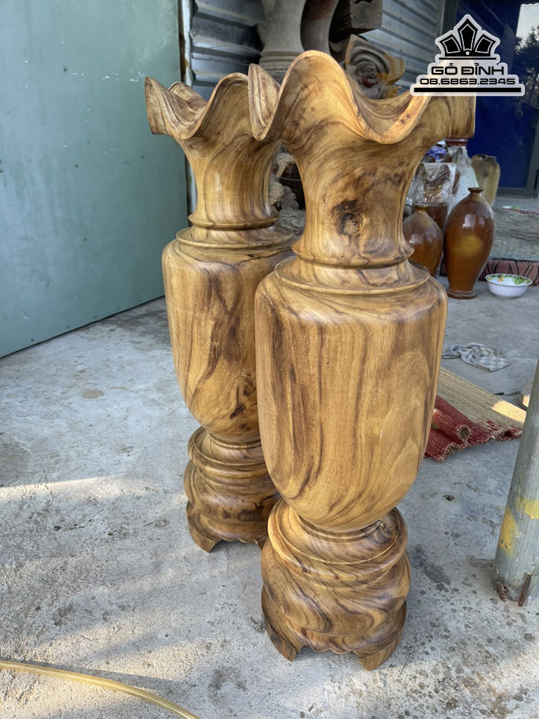 Cặp Lục Bình Gỗ Lim Cao 81 Đường Kính 24 (cm)