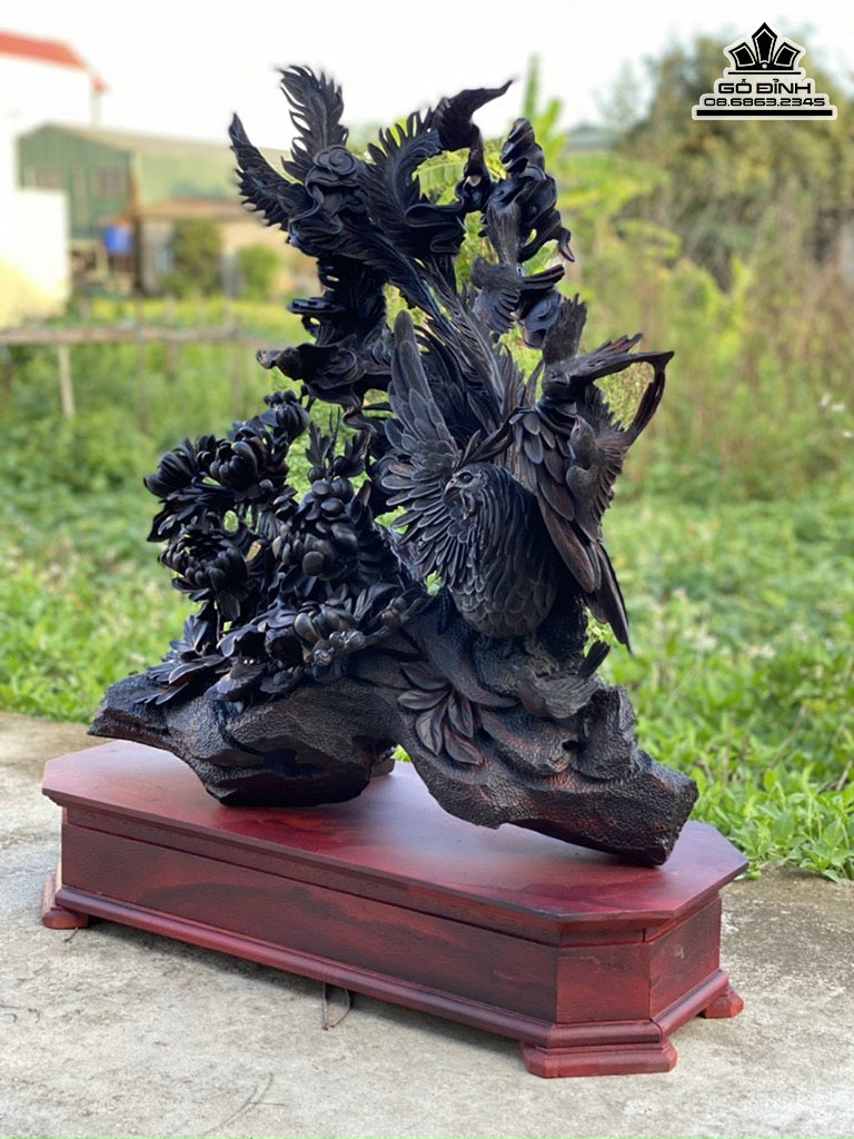 Tượng Ngũ Điểu Gỗ Trắc Cao 73 Ngang 70 Sâu 30 (cm)