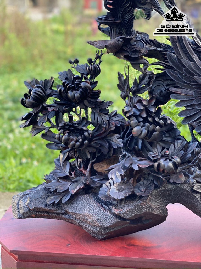 Tượng Ngũ Điểu Gỗ Trắc Cao 73 Ngang 70 Sâu 30 (cm)