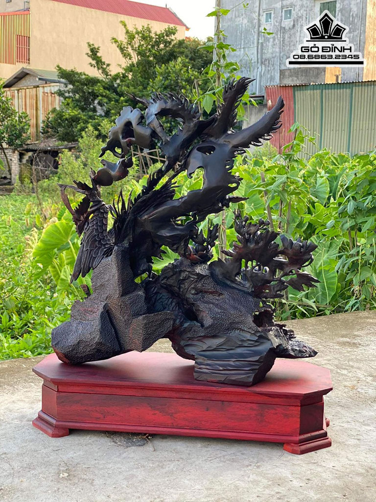 Tượng Ngũ Điểu Gỗ Trắc Cao 73 Ngang 70 Sâu 30 (cm)