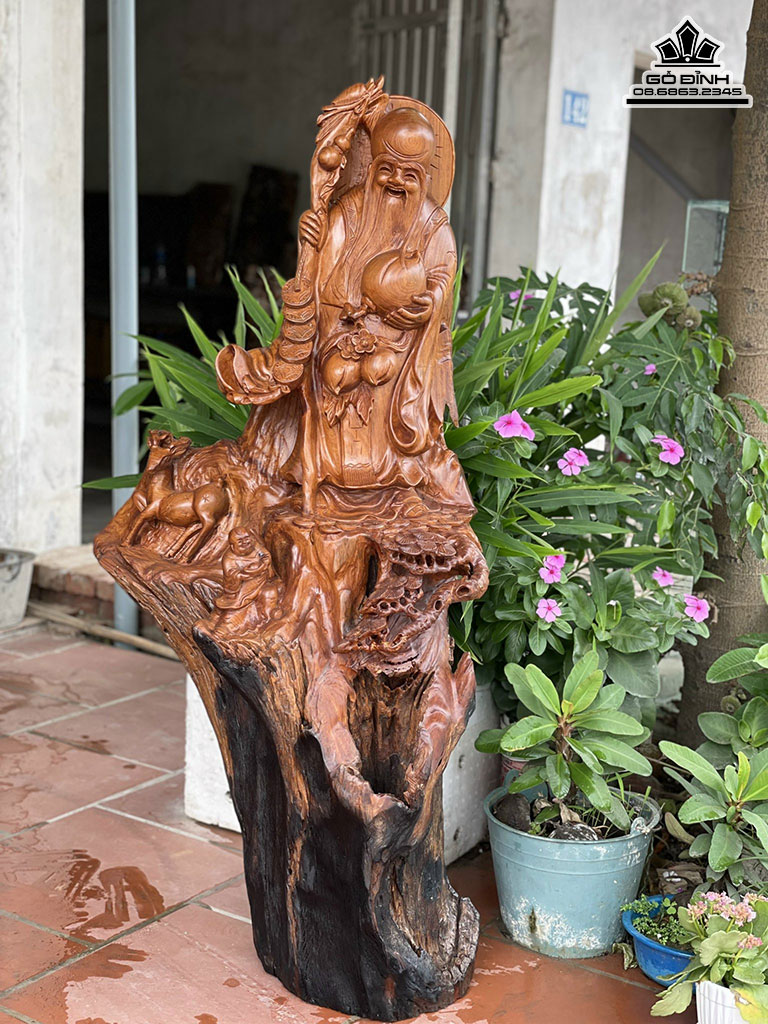 Tượng Ông Thọ Gỗ Hương Cao 124 Ngang 57 Sâu 45 (cm)