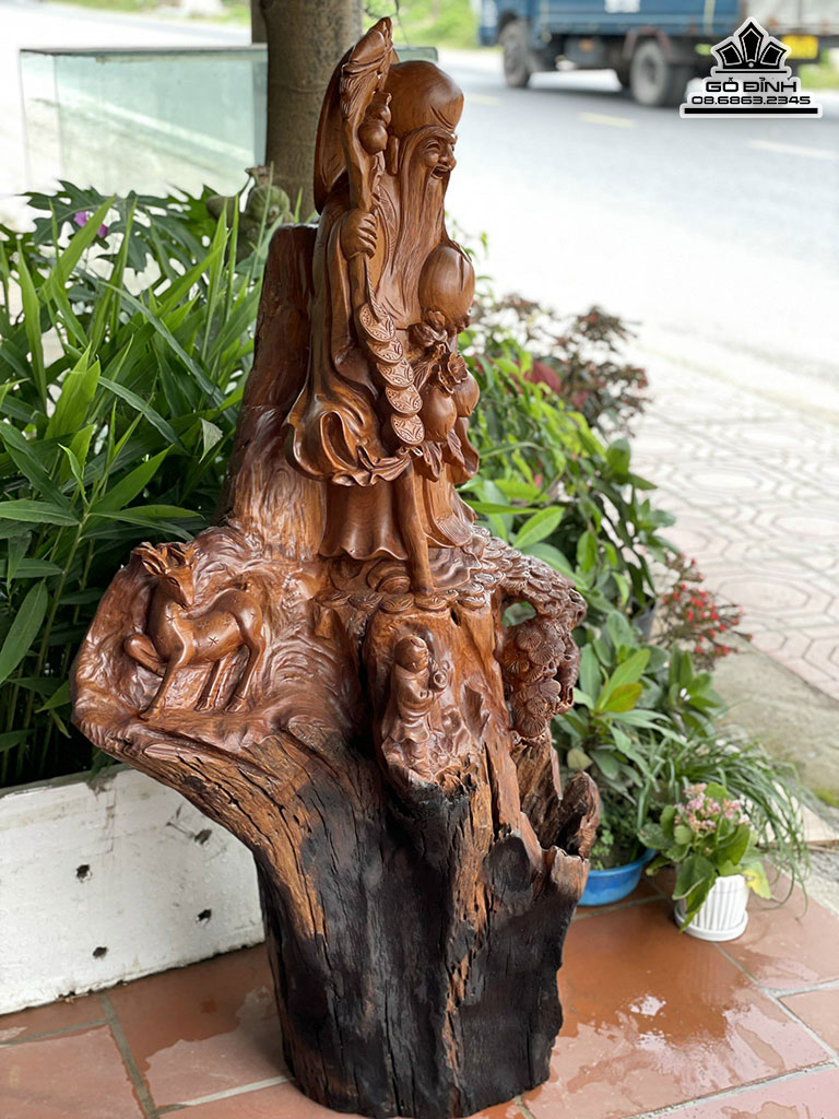 Tượng Ông Thọ Gỗ Hương Cao 124 Ngang 57 Sâu 45 (cm)