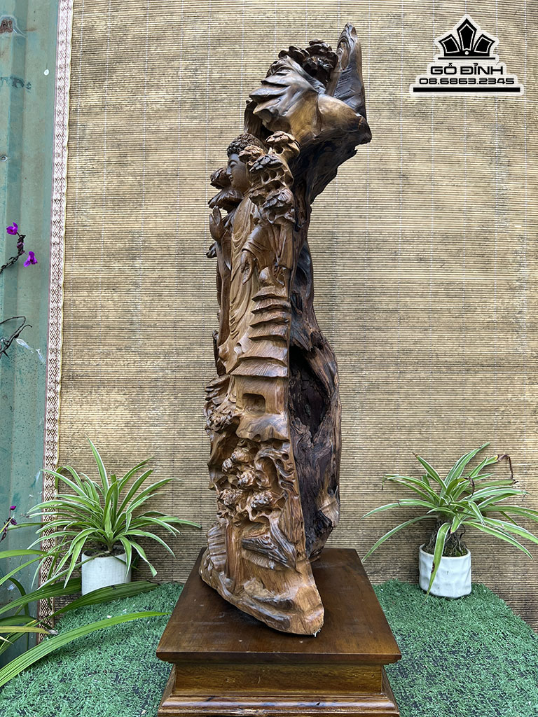 Tượng Nhất Tâm Bái Phật Gỗ Bách Xanh Cao 75 Ngang 33 Sâu 21 (cm)