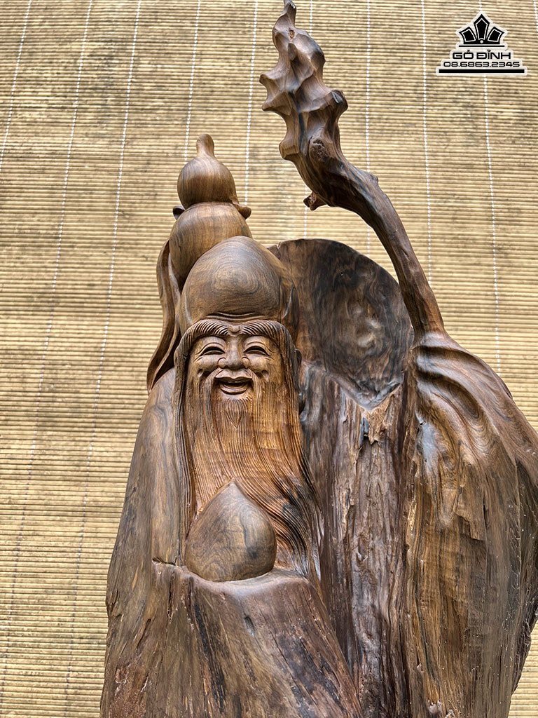 Tượng Ông Thọ Gỗ Bách Xanh Cao 69 Ngang 29 Sâu 31 (cm)