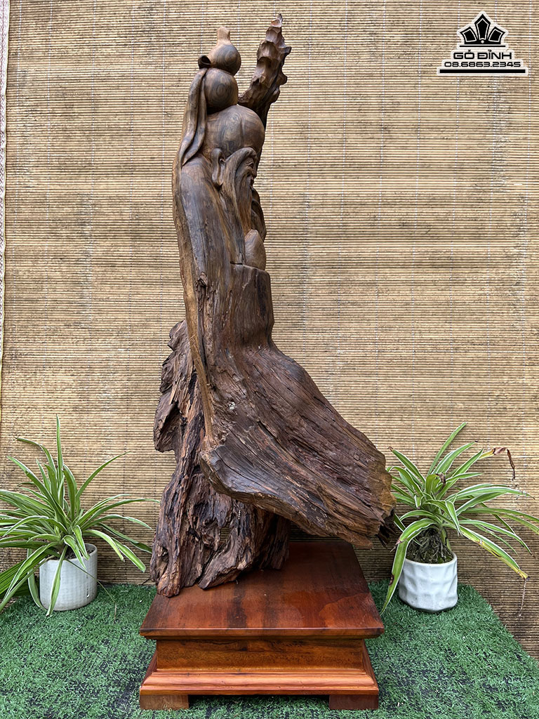 Tượng Ông Thọ Gỗ Bách Xanh Cao 69 Ngang 29 Sâu 31 (cm)