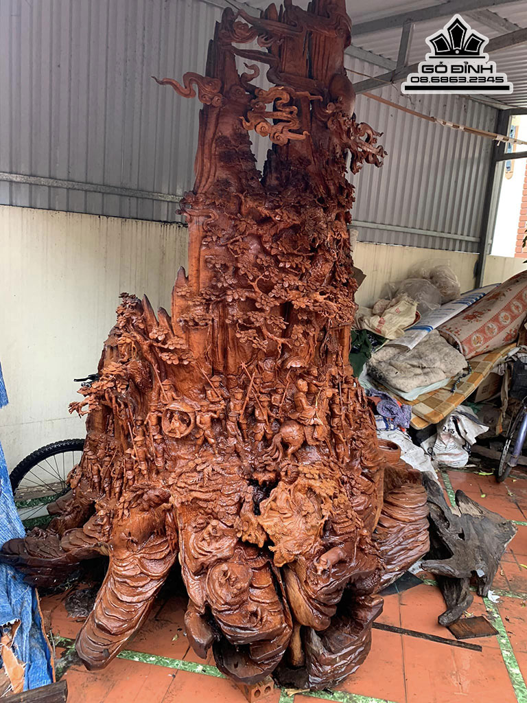 Tượng Vinh Quy Bái Tổ Gỗ Hương Cao 300 Ngang 216 Sâu 160 (cm)