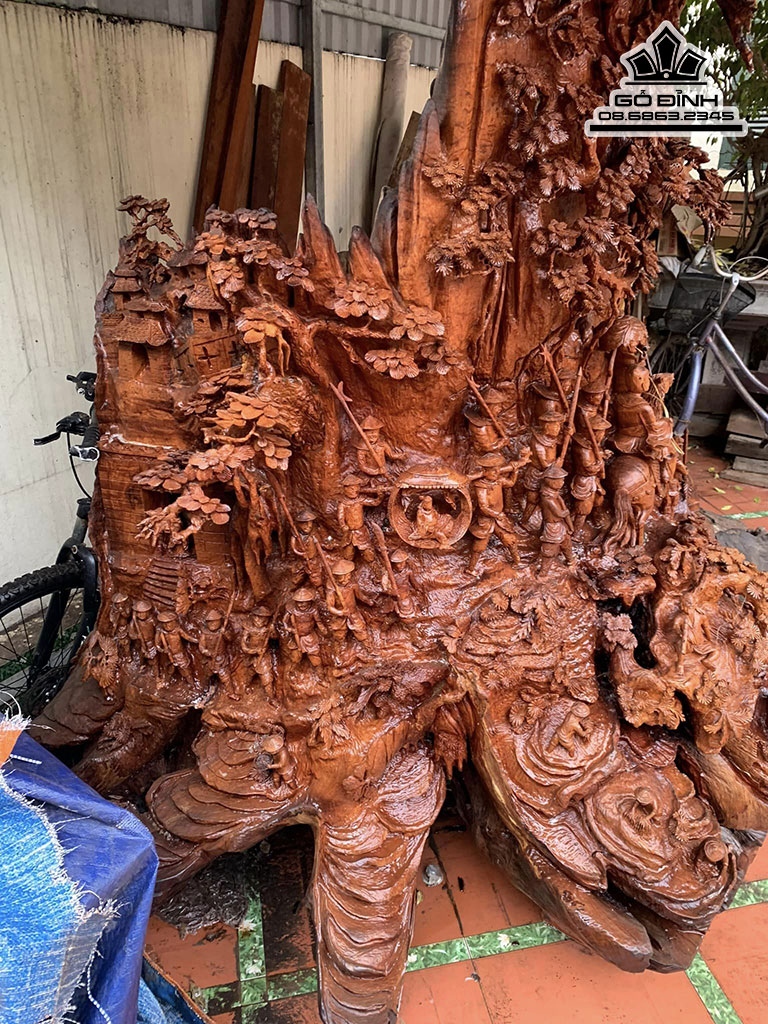 Tượng Vinh Quy Bái Tổ Gỗ Hương Cao 300 Ngang 216 Sâu 160 (cm)