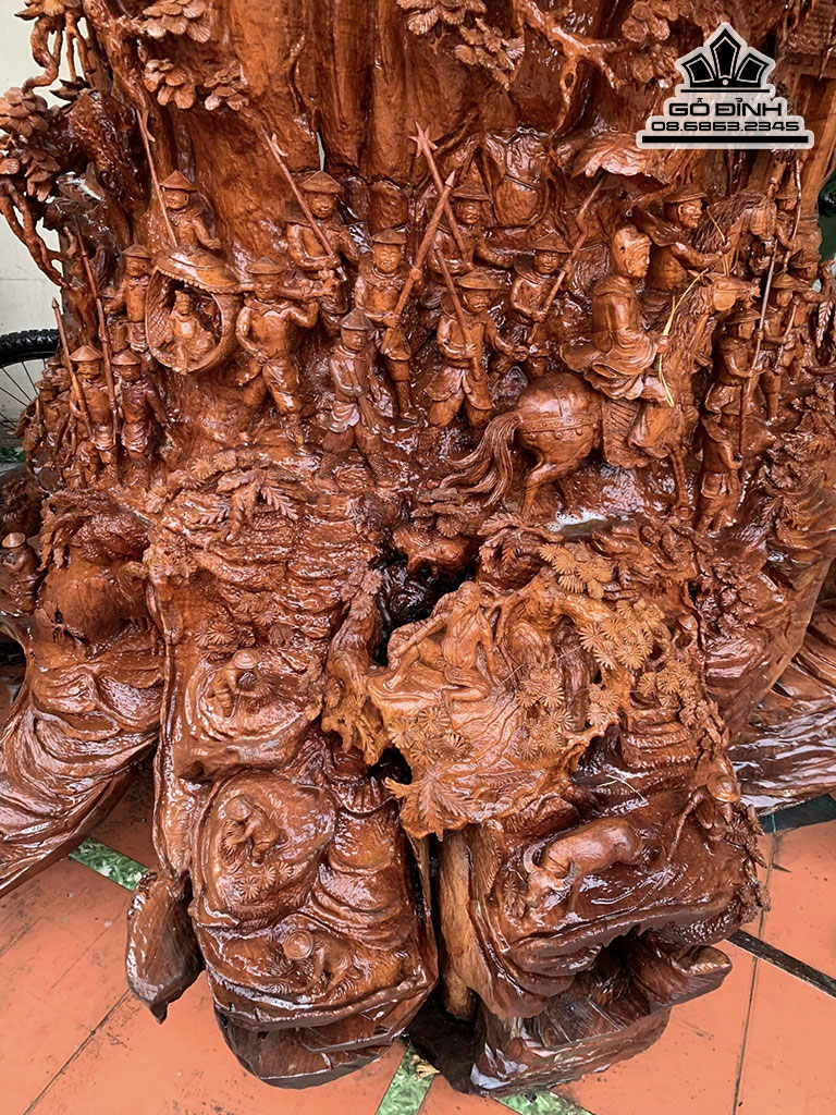 Tượng Vinh Quy Bái Tổ Gỗ Hương Cao 300 Ngang 216 Sâu 160 (cm)