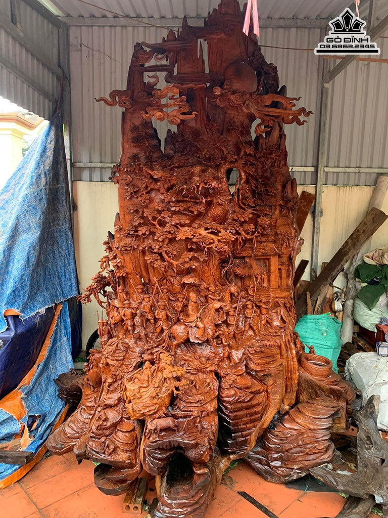 Tượng Vinh Quy Bái Tổ Gỗ Hương Cao 300 Ngang 216 Sâu 160 (cm)