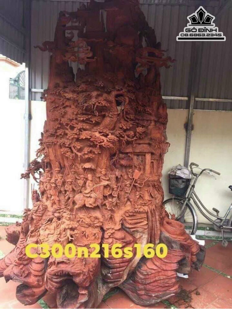 Tượng Vinh Quy Bái Tổ Gỗ Hương Cao 300 Ngang 216 Sâu 160 (cm)