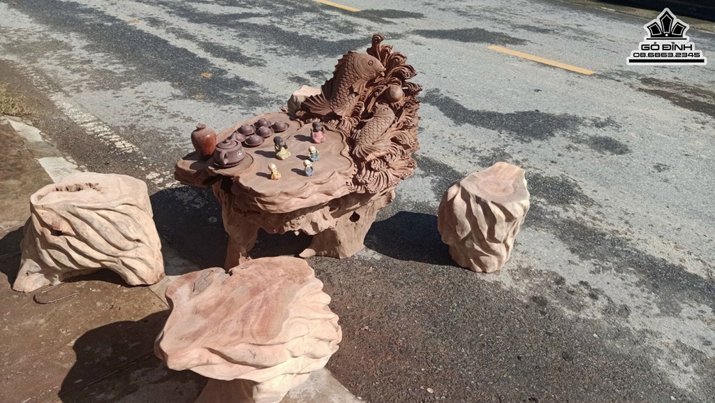 Bộ Bàn Gốc Cây Gỗ Xá Xị Cao 76 Dài 103 Rộng 96 (cm)